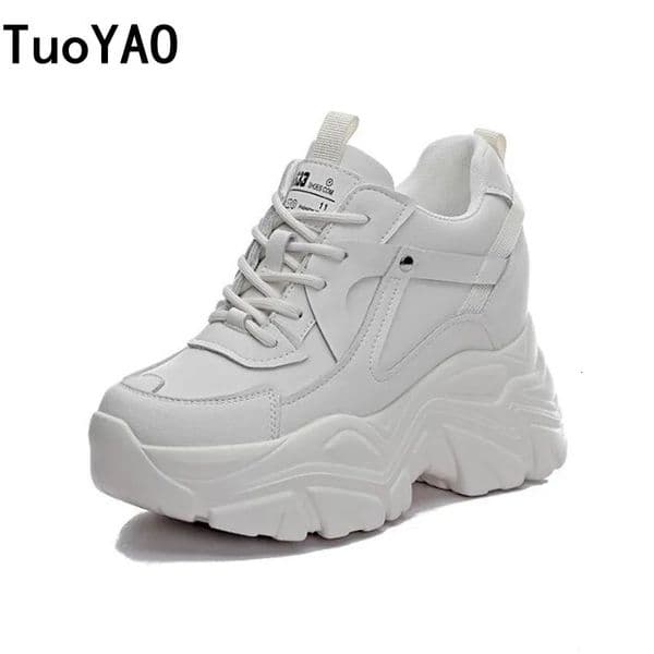 Genuine Leather Casual Comfy Breathable 9CM Spring Autumn Platform Wedge High Chunky Sneaker Ladies Fashion Walking Shoes 260228BJ