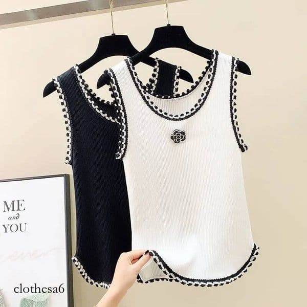Fashionable Chic Summer New Vest Women's Spliced Round Neck Printed Embroidery Loose All-match Sleeveless Camisole T-shirts Tops