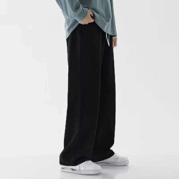 2025 New Korean Men's Casual Long Jeans Classic Man Straight Denim Wide-leg Pants Gyms Solid Color Light Blue Grey Black M-3XL W260307