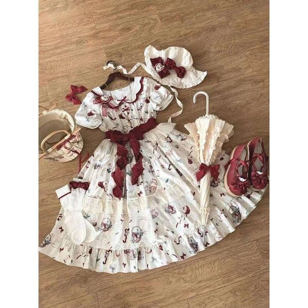 Japanese Preppy Style Print Lolita Dress Girl Kawaii Sweet Short Sleeve Lapel A-line Dresses Design Lovely Bow Cute Clothing New