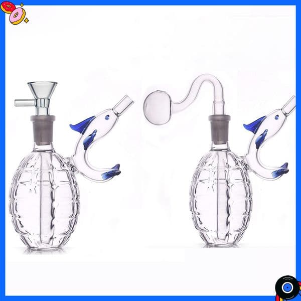 Thick Cute Animal dolphin shape Glass Water Oil burner Bongs Beaker Hookahs Smoking Glass Water Pipes bubbler With 14mm smoking tobacco bowl Fast Shipping