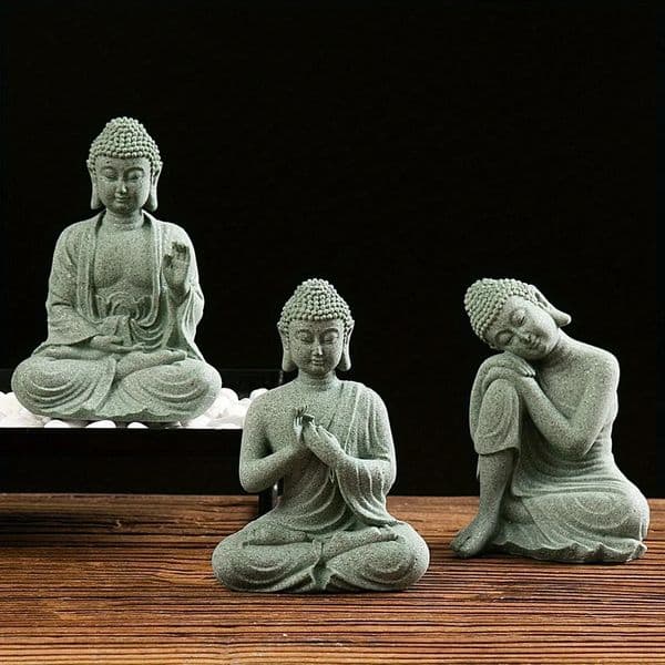 Buddha Garden Statue Fish Tank Decoration Mini Buddhism Figurine Desk Tablescape Decor Home Zen Statue Green Sandstone Thailand 260307