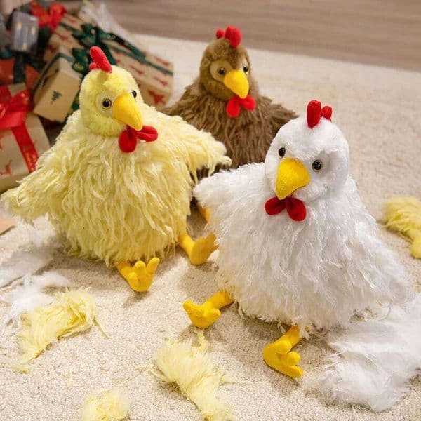 28cm Fluffy Rooster Plush Long-Hair Cute Chicken Stuffed Animal, Super Soft Kawaii Birthday Gift for Kids&Farm Lovers Home Decor W260306