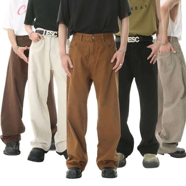 2025 Apricot black Men's Wear New Coffee Casual Denim Trousers Spring Loose Simple Vintage Wide Leg Male Jeans Korean Fashion H260306