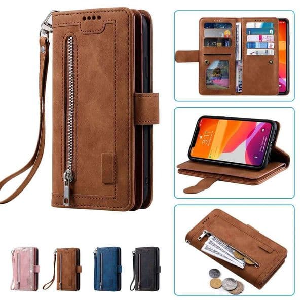 Multi 9-Card Zipper Wallet Case For POCO X7 X5 X4 X3 Pro F6 F5 F4 F3 Retro Leather Lanyard Wrist Strap Book Flip Cover H260305