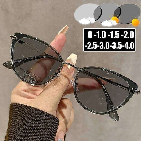 Trendy Cat Eye Myopia Glasses Unisex Color Changing Ladies Near Sight Eyeglasses Finished Prescription Photochromic Sunglasses Z260306