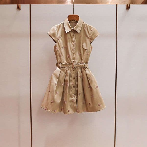 2026 High end Women's Autumn New Small Fragrant Bow Embroidered A-line Waist Dress