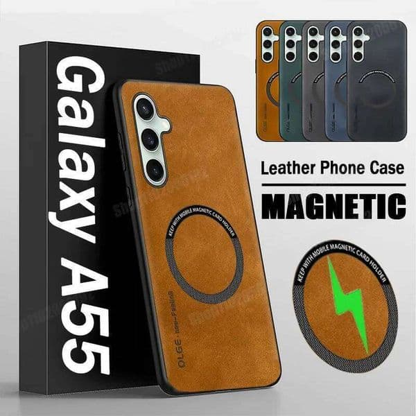 Leather Matte Phone Case For Galaxy A56 A16 A26 A36 A55 A35 A25 A15 A54 A34 Car Magnetic Bracket Protector Cover H260305