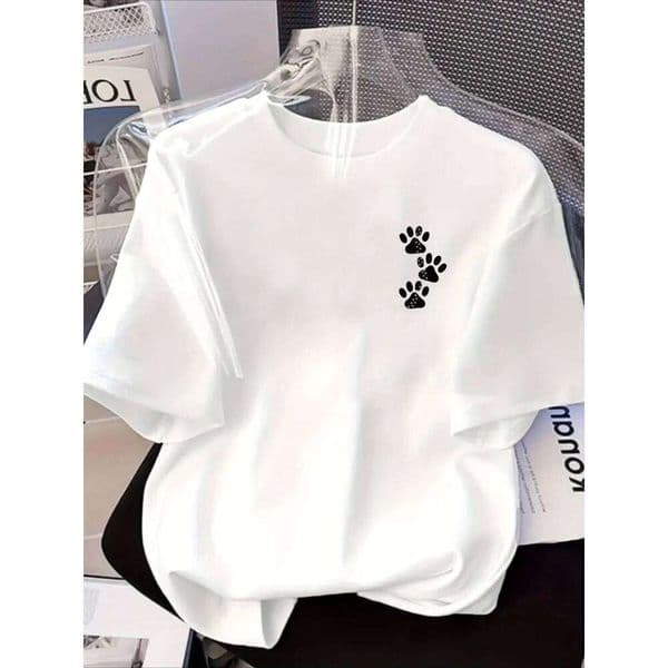Womens Casual Short Sleeve Crew Neck T-Shirt Animal Paw Design Pet Lover Summer Clothing Everyday Tops Print Fashion XJ260306