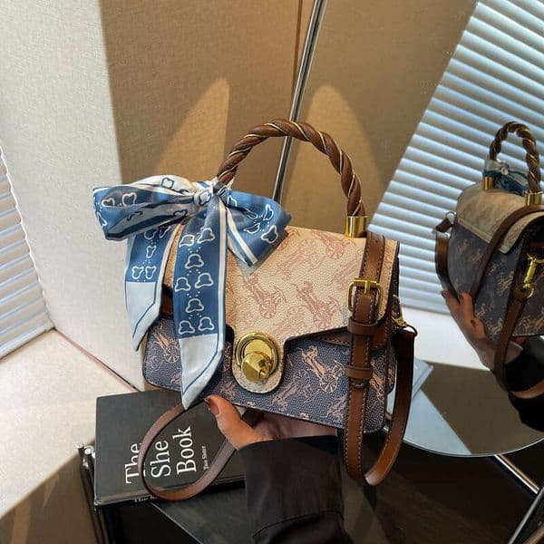2026 New Vintage Floral Shoulder Bags for Women Handbag Women Gentle Style with Silk Scarf Bow Versatile Womens Handbags for Commuting Crossbody Bag H260318
