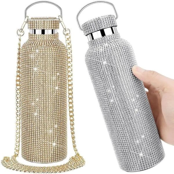 Thermal Rhinestone Water Bottle Stainless Steel Chain Bling Cups Removable Carrying Strap Refillable Glitter Tumbler Travel 260227
