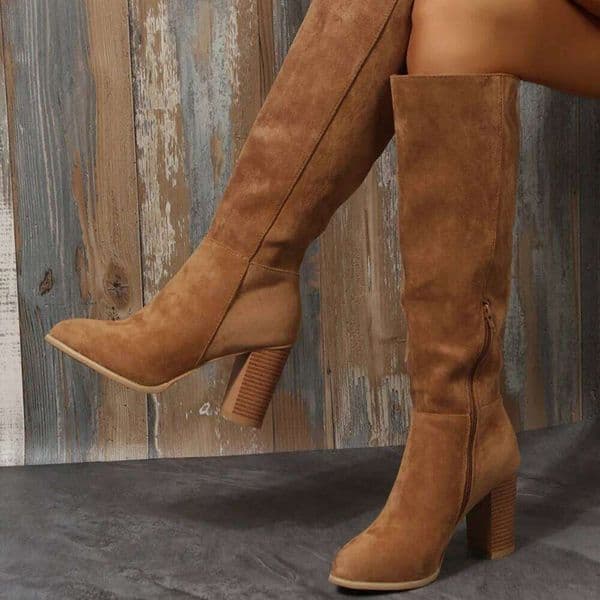 Women Retro Heels Western Cowboy Chunky Shoes Winter New Warm Plush Suede Knee High Sexy Elegant Long Boots 2025