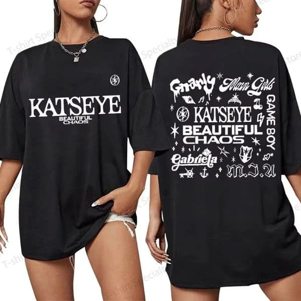 Korean Katseye Beautiful Chaos Tour T Shirt Kpop Vintage Harajuku Fashion Y2K Men Women Tshirt Loose Shirts Fans Gifts 260307