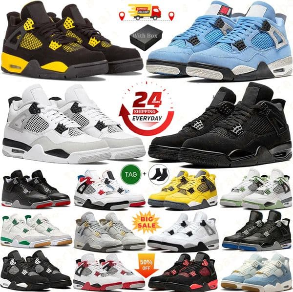 With Designer 4s basketball shoes 4 for men women Black Cat 2025 White Cement Red Thunder j4 retro Cool Grey Metallic Lightning Bred University Blue Militay Sail
