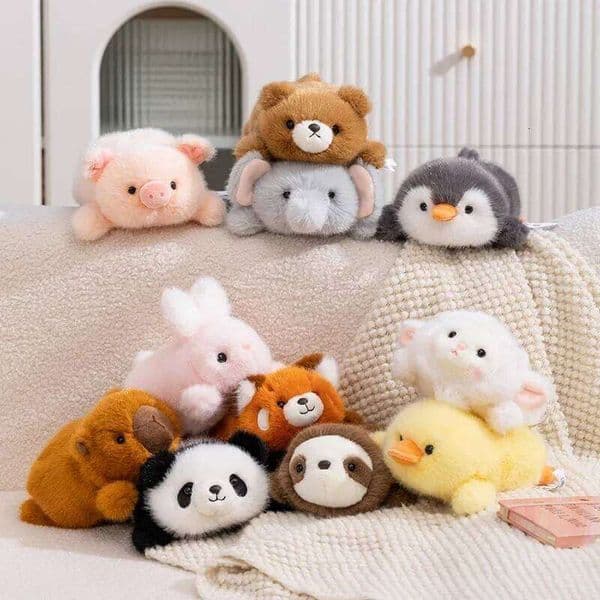 Cute Desktop Little Animal Plush Toys Fluffy Lying Prone Cartoon Rabbit Panda Penguin Sloth Piggy Capybara Doll Funny Gift W260306 W260306
