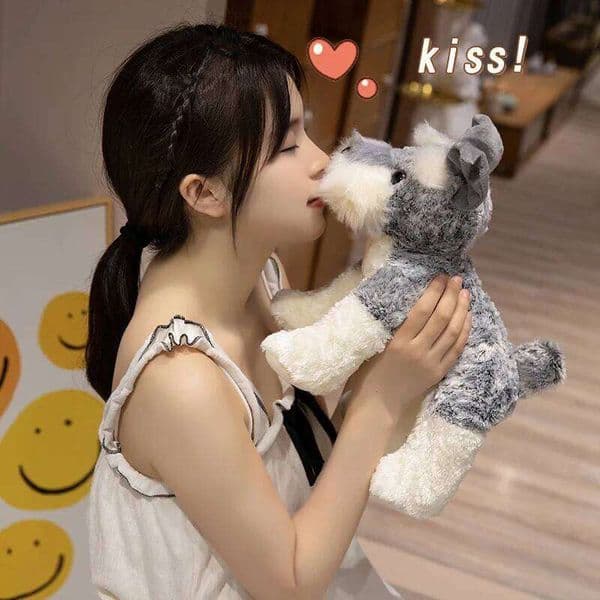 1pc 22cm/8.66in Cute schnauzer dog plush toy sleeping cuddle puppy doll for children's birthday gifts W260306