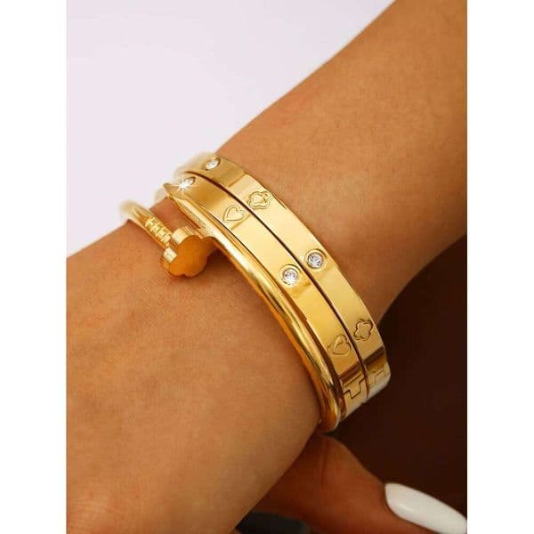 Delicate And Simple High-Grade Stainless Steel Clover Studded, Diamond-Set Love Heart, Flower Bracelet For Women Z260307