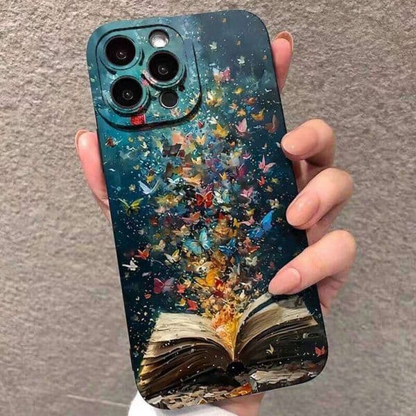17 16 15 14 13 12 11 Pro Case Cute Butterfly Cat Bookshelf Design Cover For iPhone XS Max XR X 7 8 Plus 16E Funda H260305