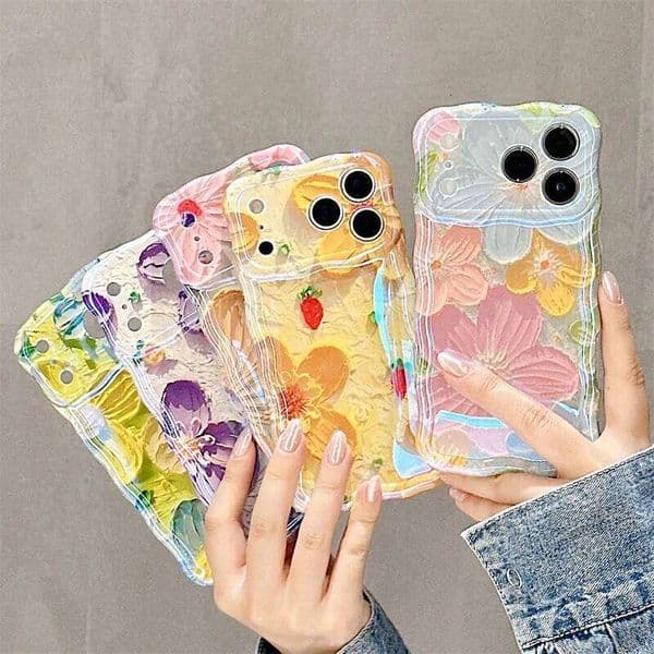 Fashion Oil Painting Flowers Wavy Phone Case For iPhone 17 Air 16 15 14 13 12 11 Pro Max 16Plus Shockproof Protective Soft Cover H260305