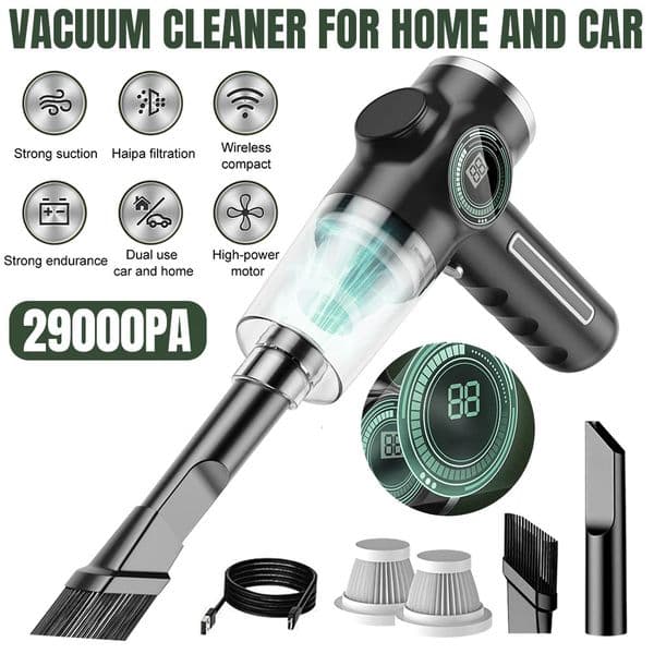 29000Pa Mini Wireless Vacuum Cleaner 120W Strong Suction Handheld Car Mounted Electric with LCD power display 3 filter 260304