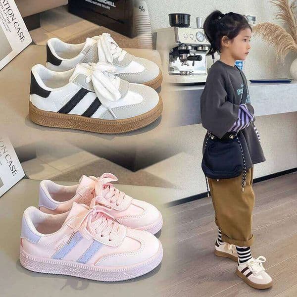 Spring/Autumn Fashion Round Head PU Sports Children's Cute Sneakers Running Casual Lace-up Students Walking Flat Shoes