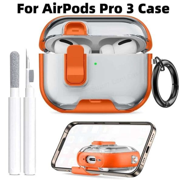 Earphone Cases Safety Lock & Phone Stand Design Full Drop Protective Cover for AirPods Pro 3 26Y0309
