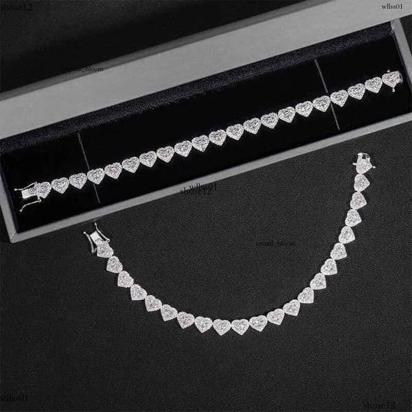 Fine Hip Hop Sier VVS Moissanite Dia Iced Out Heart Bracelet Tennis Chain Jewelry Women Men sterling sier necklace woman