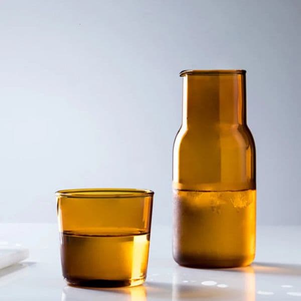 1 Set 550ml Bedside Water Carafe and Glass Set Heat Resistant Blue Amber Teal Grey Colored Glass Pitcher Tumbler for Singles 260307