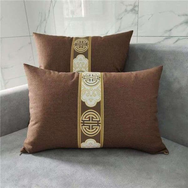 Free Shipping Home Decor New Chinese Linen Cushion Pattern Embroidered Rectangular Seat Back For Mahogany Sofa Chair Y260525