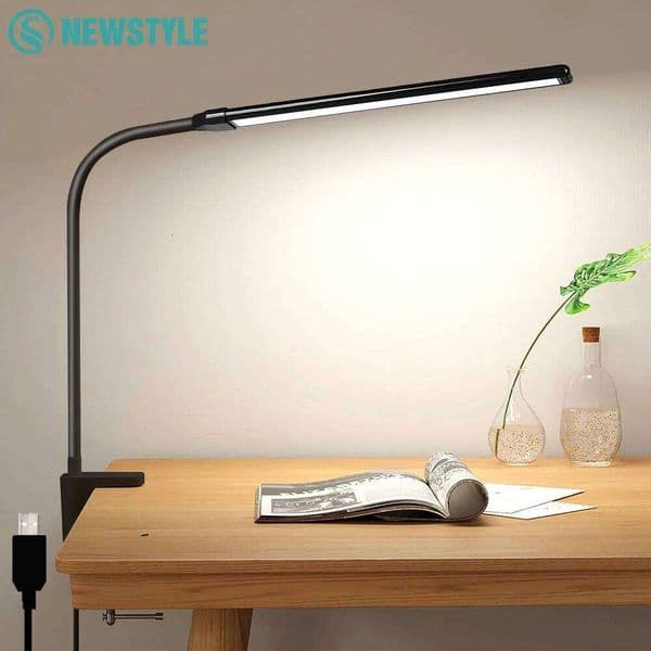 LED Single-Head Eye-Caring Desk 10 Brightness Levels 3 Lighting Mode Flexible Gooseneck Clamp Study USB PC Monito Lamp 26W0309
