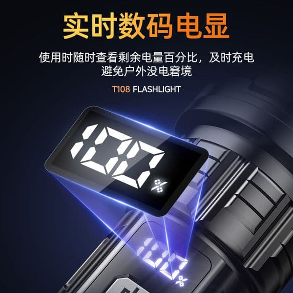 Zoomable Flashlight USB Rechargeable White Laser Digital Display