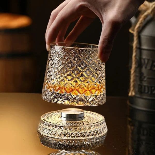 Rotating Whisky Glasses with Glass Base 360 Rotate Degrees Crystal Rum for Cocktail Party Drinking 260304