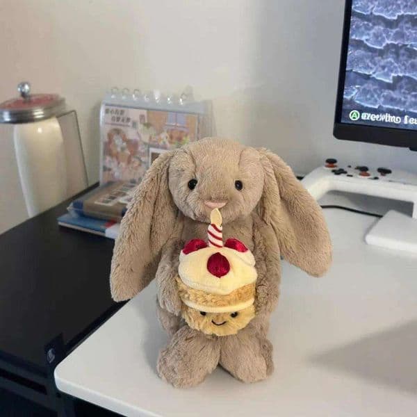 Dolls New Hugging Bonnie Toy Birthday Cake Plush Shy Rabbit Cute Soothing Doll Bashful Beige Bunny 'Birthday'