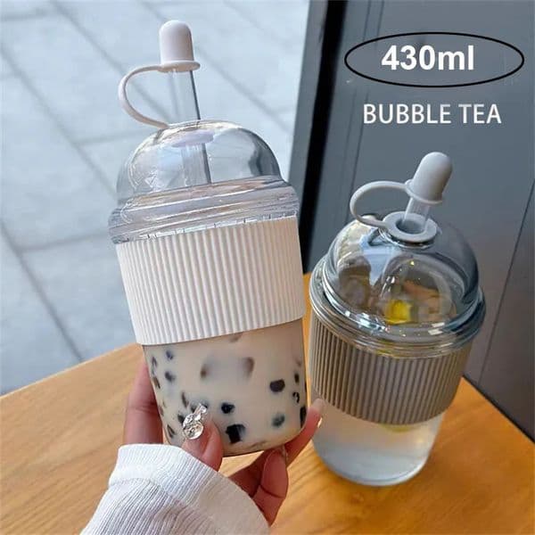 430ML Straw Cup With Lid Bubble Boba Tea Cups Large Capacity Tea Coffee Milk Cup Ins Style Water Bottles For Office Juice Mug 260307