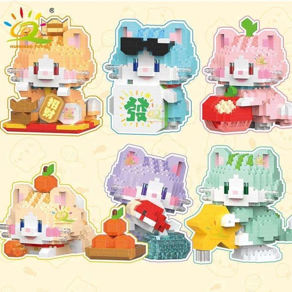 HUIQIBAO Cute Fortune Cat Micro Model Building Block Kids Mini Pets City Cartoon Animal Diamond Bricks Educational Toys Adult C260306