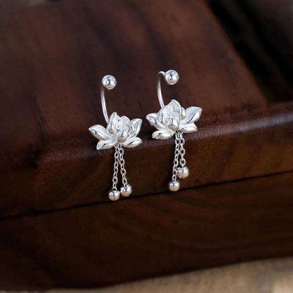 YILUOCD 925 Sterling Silver Lotu Stud Vintage Tassel Flower Earrings for Women Cute Sweet Irregular Jewelry H260309