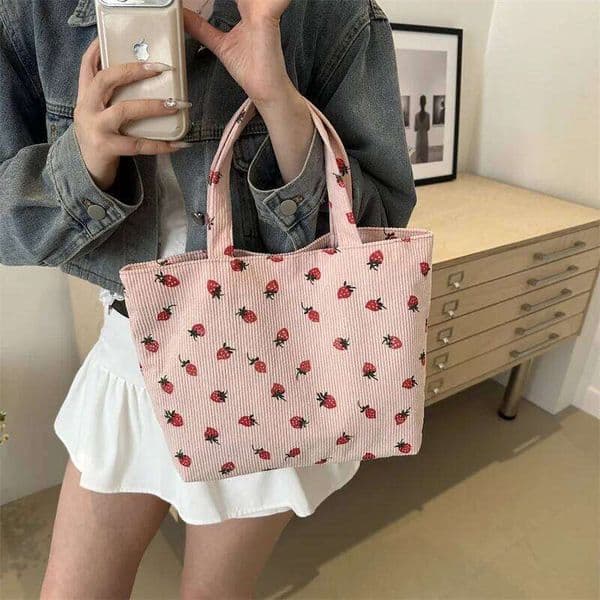 Artistic Cute Underarm Strawberry-print Shoulder Bag with Large Capacity Suitable Work School Commuting Various Occasions. H260309