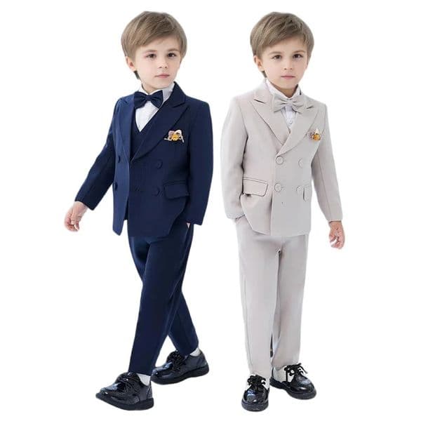 Boys Formal Striped Dress Suits Child Catwalk Host Performance Birthday Party Pography Costume Kid Blazer Pants Bowtie Outfit 260307