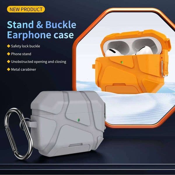 3 Earphone Case with Phone Holder For AirPods 4 Pro 2 case Secure Lock Protection Shockproof Headphone Cover 26Y0309