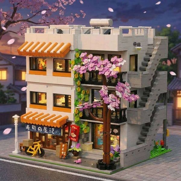 Japanese Apartment Set With Lighting 5 Figures City Architecture Modular Building Block Assembly Model Kit Gift 3911PCS C260306