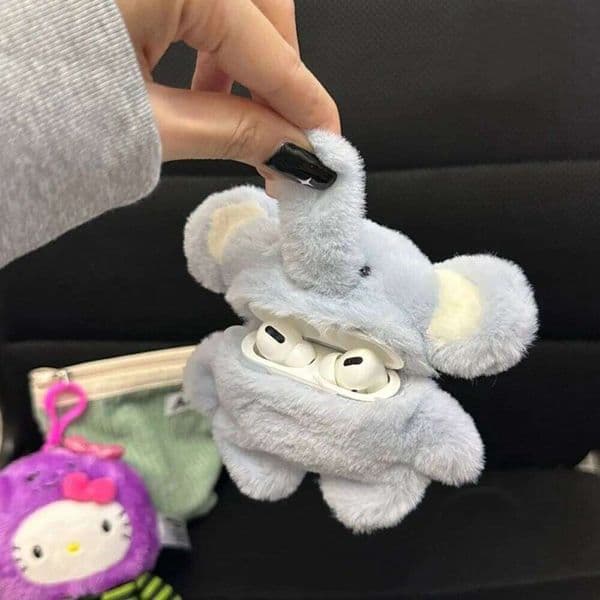 Lovely Blue Furry Elephant Plush Protective Case for AirPods 1 2 3 Pro Cute Girl Kids Earphone Drop Protector 26Y0309