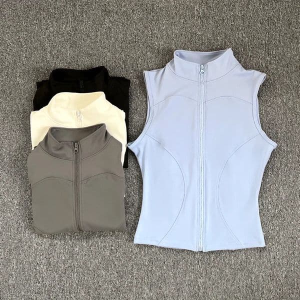 Womens Slim Fit Sport Sleeveless Top Quick Dry Elastic Stand Collar Yoga Fitness Clothing Summer Zipper260227BJ