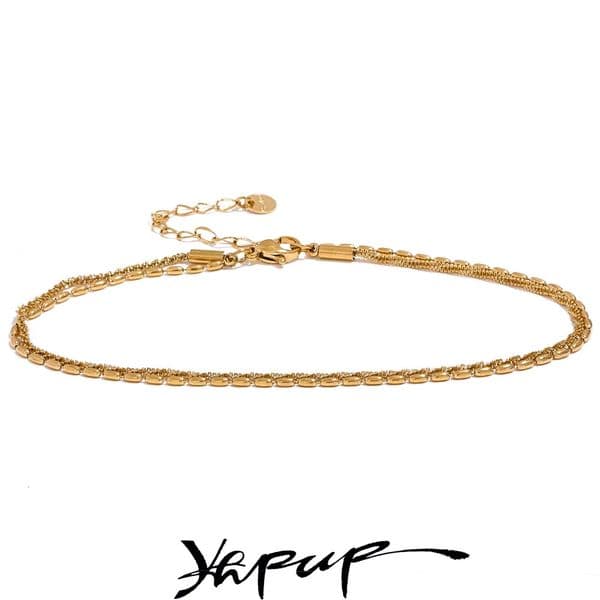 Yhpup Classic Double Layer Exquisite Chain Stainless Steel Stylish Anklet Women Trendy Summer Charm Gold Silver Color Jewelry 260309