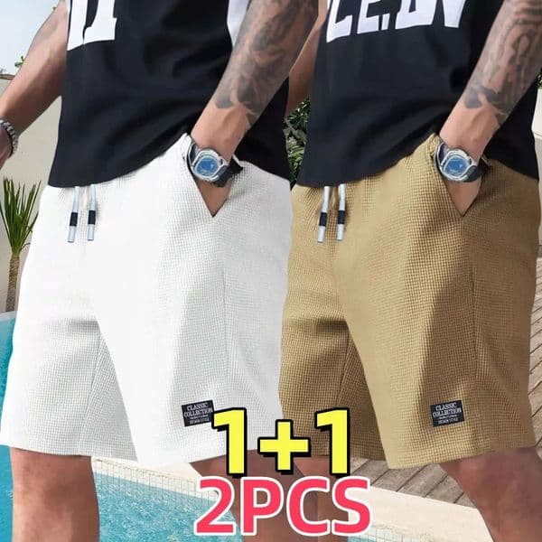2Pack Mens Shorts Casual Pants Beach Sports Fashionable Textured Fabric Breathable Suitable for Daily Wear and 260309