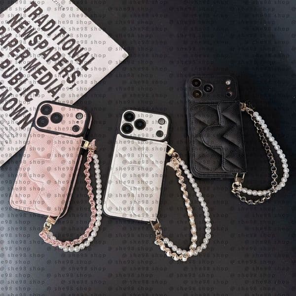 Caviar Leather Cross body Phone Case Designer For iPhone 17 Pro Max 16 ProMax 15 14 13 12 11 16 Plus 17 Air Case Card Holder Luxury Caviars Wallet Cell Phone Cases Lanyard