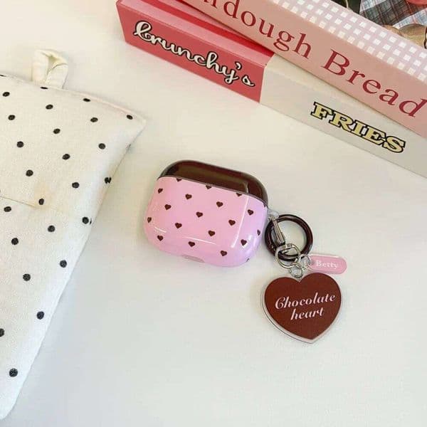 Simple pink brown love pendant Airpods4/3 earphone protective case cover pro2 second, third and fourth generation 26Y0309