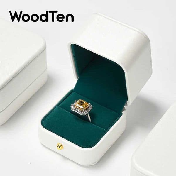 WoodTen Jewelry Box Leather Ring Jewelry Organizer Ring Earring Box Necklace Pendant Box Proposal Wedding Gift Box Customizable W250309