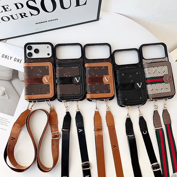 Wallet Luxury Case for 17 Max 16 15 14 13 12 11 Pro Designer iPhone Coverwith Cross Body Chain or Card Holders Flip Purse Phone Cover All Protection