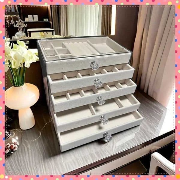 New upgrades 5 Layers of Velvet Jewellery Organiser Drawer Velvet Jewelry Box Earrings Bracelet Organizer Jewelry Display Box W250309
