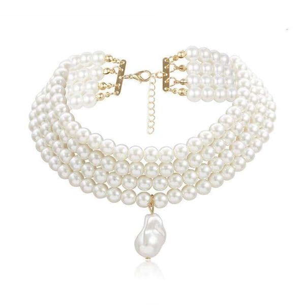 Classic Layered Strand Round Pearls Beads Collar Choker For Women Irregular Baroque Pearl Pendant Wedding Necklace Gift